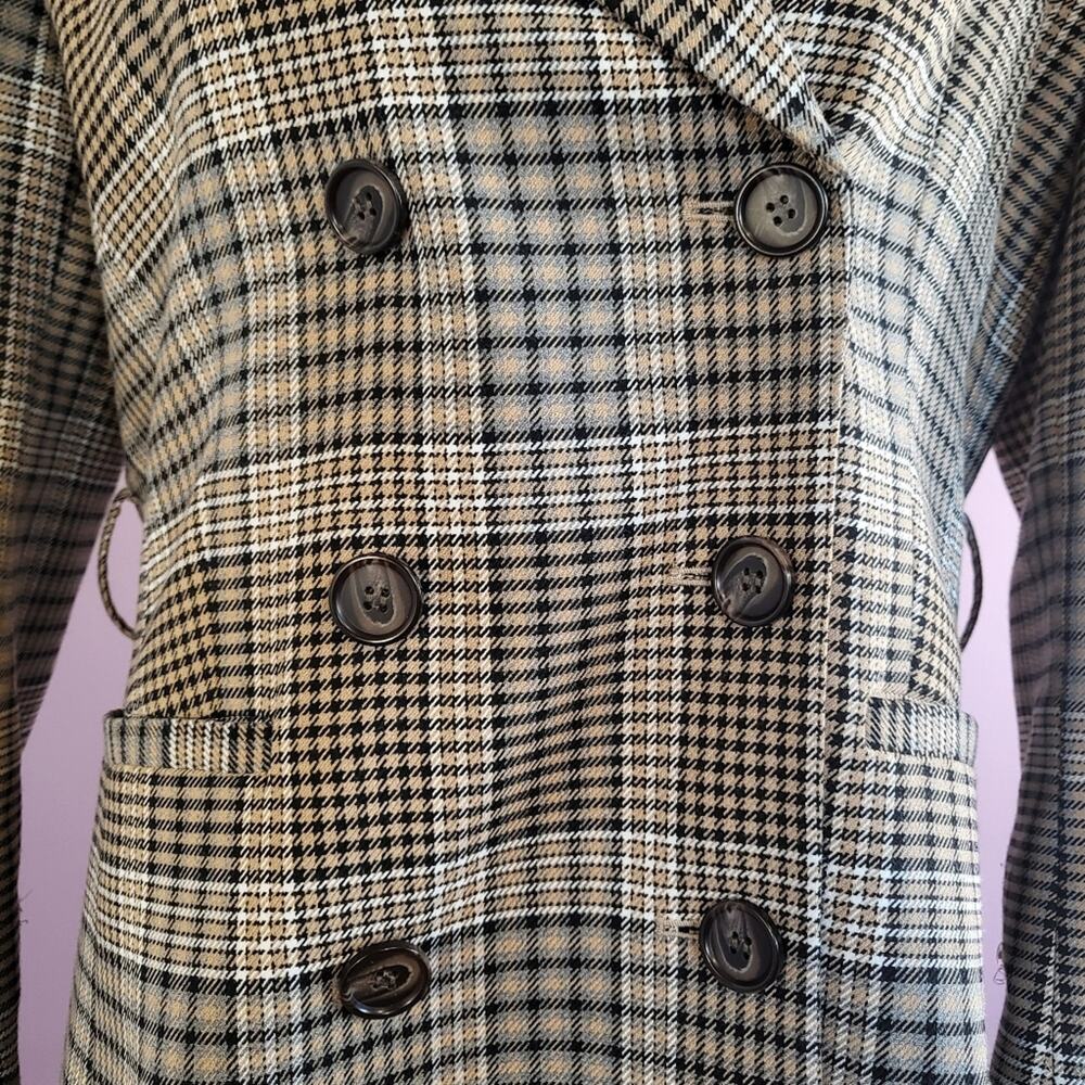 Halogen X Atlantic-Pacific Neutral Houndstooth Plaid Double Breasted Belted Coat - Picture 6 of 12